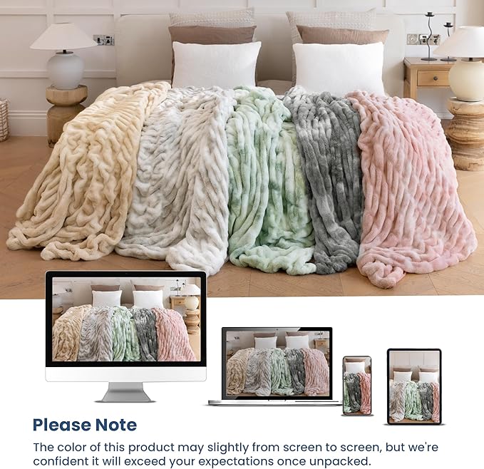 Ultra Soft Faux Rabbit Fur Throw Blanket, Cozy Fuzzy Blanket for Couch Bed, Plush Warm Decor Gifts, Luxury Thick Fluffy Blanket for Women, 60x80 inches, Tie-Dyed Sage Green