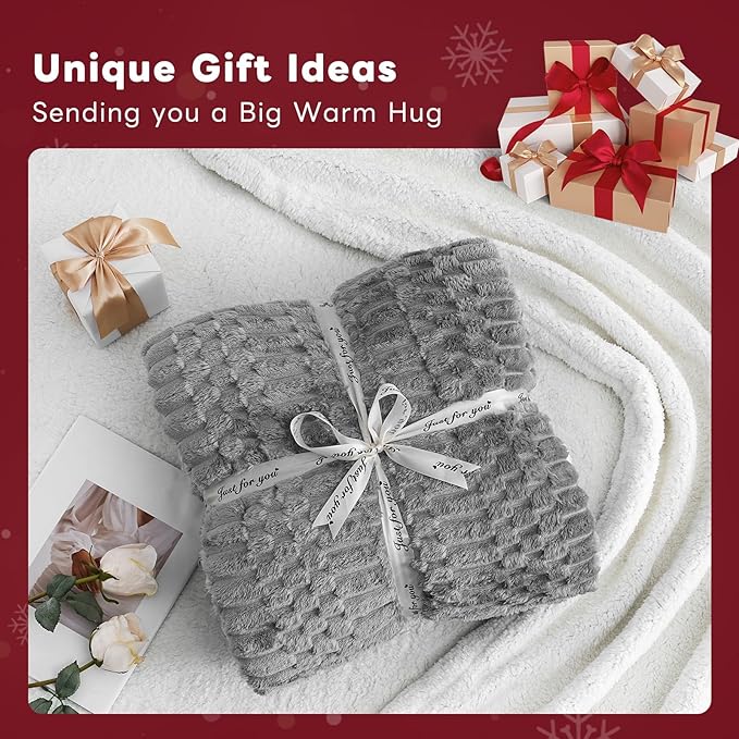 Sherpa Throw Blanket for Couch Flannel Cozy Soft Thick Blanket Warm Twin Blanket for Bed Fleece Home Decor Gifts, Z01 - Gray, 60"*80"