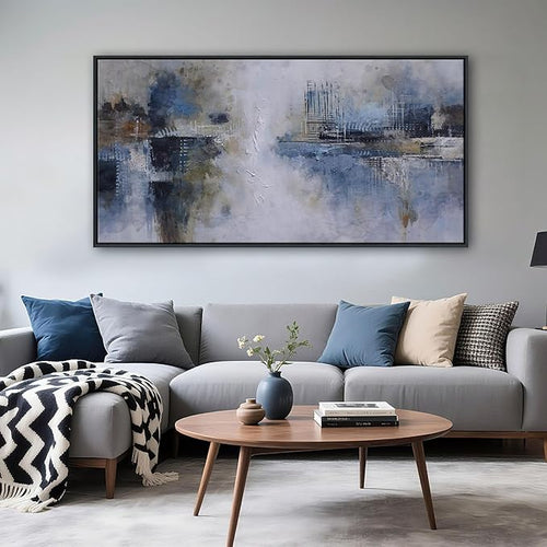 AJAZIKO Abstract Canvas Wall Art, Blue Wall Art for Living Room Modern Artwork for Walls, Pictures for Above Bed, Large Decor for Bedroom and Office Contemporary Wall Decor 24×48IN