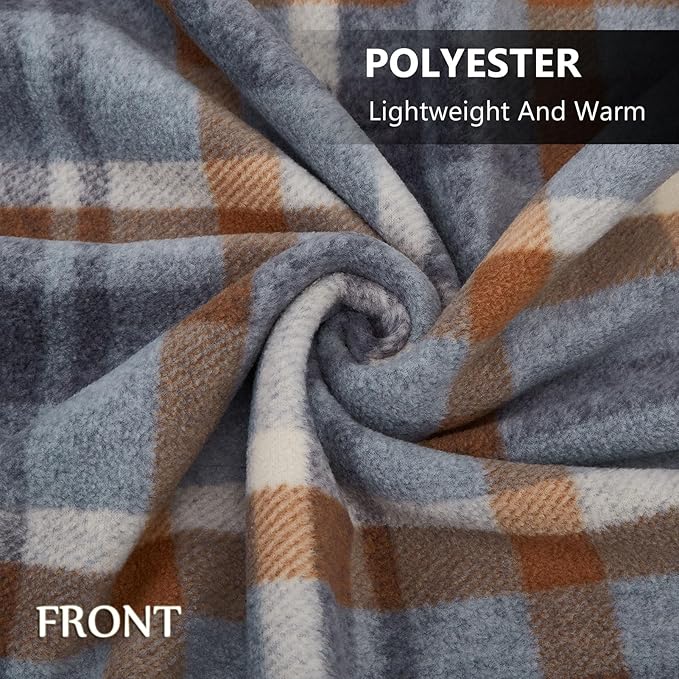 forestfish Fleece Wearable Blanket, Plaid Lap Blanket Comfy Poncho Throw with Buttons for Bed Sofa Office