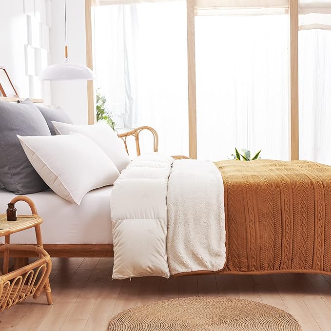 Longhui bedding Burnt Orange 50 x 63 Inches Acrylic Cable Knit Sherpa Throw Blanket - Thick, Soft, Big, Cozy Knitted Fleece Blankets for Couch, Sofa, Bed - Large Coverlet All Season
