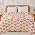 FY FIBER HOUSE Heart Flannel Queen Blanket Soft Cozy Blankets for Lover Gifts All Season Use, 90x90 Inches, Khaki