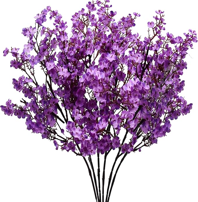 Mandy's Purple Artificial Baby’s Breath Flowers 6 Bundles Silk Gypsophila, 18.5 Inch European Style Modern Home Decor Centerpiece, Neutral Wedding Flower Arrangements