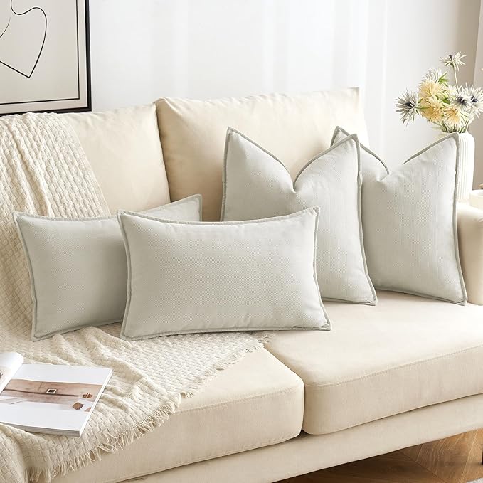 MIULEE Pack of 2 Cream White Decorative Pillow Covers 20x20 Inch Soft Chenille Luxurious Couch Throw Pillows Farmhouse Cushion Covers with Elegant Design for Sofa Bedroom Living Room Spring Decor