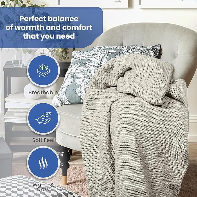 Linteum Textile Supply Leno Weave Oatmeal Blanket, Twin 100% Cotton, Lightweight, Warm, Fluffy, Premium and Durable Soft & Cozy Bed Blanket for Bed, Couch, Sofa Throw for All Season [66x90]