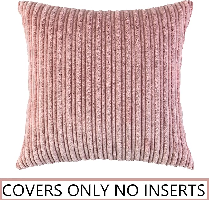 UGASA Corduroy Striped Soft Soild Decorative Square Throw Pillow Covers Set Cushion Cases Pillowcases for Sofa Bedroom, 1 Pc, 26x26 Inch, Baby Pink