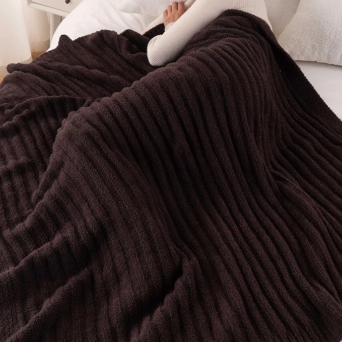 BATTILO Fluffy Soft Throw Blanket for Couch, Knit Fuzzy Plush Brown Throw Blankets, Cozy Warm Lightweight Blanket for Bed, Sofa, Home Decor, 50"x60"