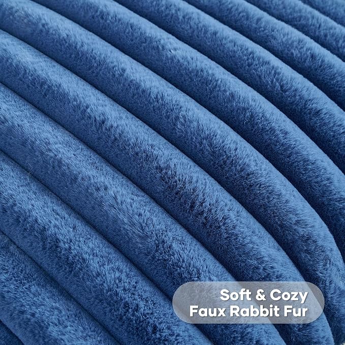 FUTEI Navy Blue Decorative Throw Pillow Covers Set of 2, 20x20 Inch Soft Fluffy Faux Fur Plush Striped Cushion Cases, Modern Home Decor for Couch Bed Living Room