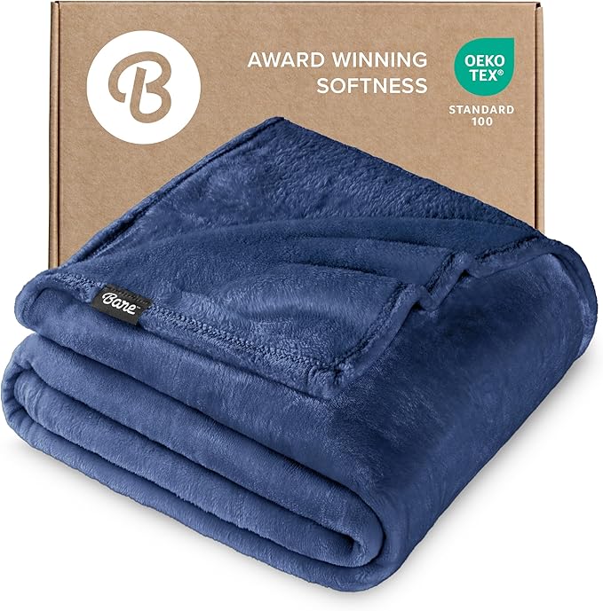 Bare Home Fleece Blanket - Full/Queen - Ultra-Soft Lightweight for Bed, Sofa, and Couch - Luxury Microplush - Cozy Warm Blanket (Full/Queen, Dark Blue)