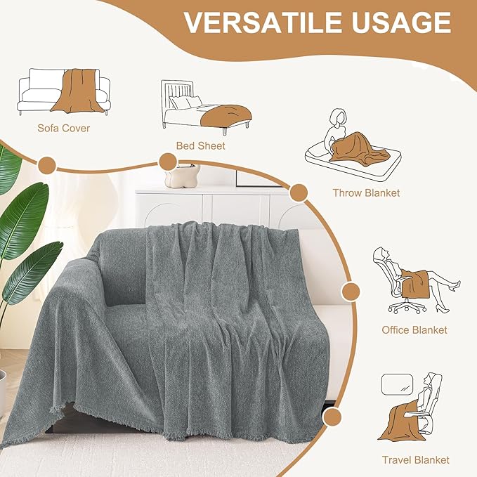 Smiry Couch Cover for Dogs, Washable Chenille Sofa Covers for 3 Cushion Couch, Soft Sofa Slipcover for Pets, Thick Sectional Furniture Protector with Tassels (Grey, 88.5x134 Inch)