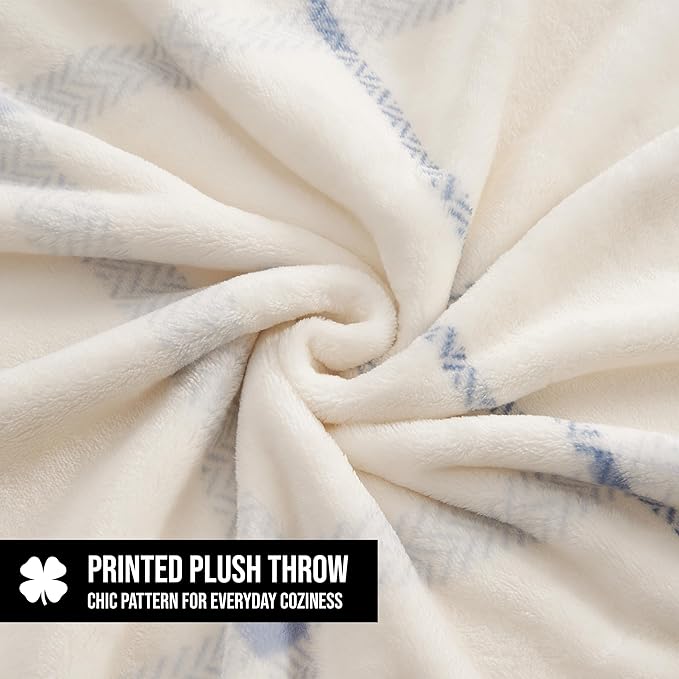 Lucky Brand Palmdale White with Light Blue Plaid 50"x70" Cozy Plush Blanket - Premium Microfiber Throw for Luxurious Comfort