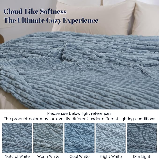 PHF Ultra Soft Flannel Fleece Blanket King Size, Lightweight 3D Jacquard Fleece Blanket, No Shedding, No Pilling, Luxury 340GSM Aesthetic Fluffy Cozy for Bed Room Decor, 108"x90", Dusty Blue