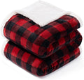 BEAUTEX Sherpa Fleece Flannel Blanket Twin Size, Super Soft Warm Buffalo Plaid Plush Microfiber Blankets, Cozy Fuzzy Christmas Blanket for Couch Sofa Bed (Red, 60" x 80")