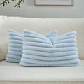 FUTEI Light Blue Decorative Throw Pillow Covers Set of 2, 12x20 Inch Soft Fluffy Faux Fur Plush Striped Lumbar Pillowcases, Modern Home Decor for Couch Bed Living Room