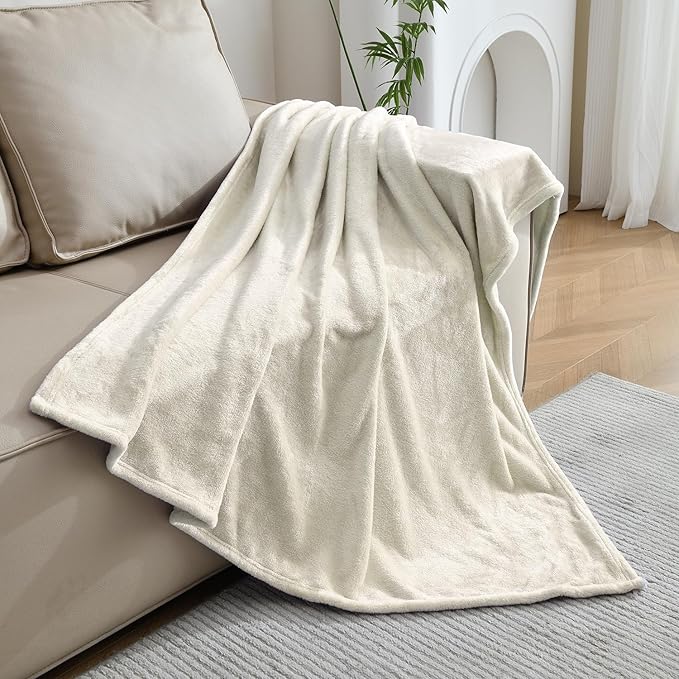 SOCHOW Flannel Fleece Blanket Throw Size, All Season Lightweight Super Soft Cozy Blanket for Bed or Couch, Linen, 50x60 inches