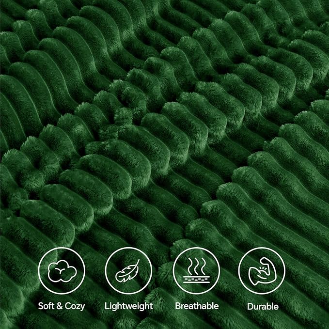 INFIIXSO Sherpa Throw Blanket for Couch - Super Soft & Warm Striped Fleece Blanket, Cozy Plush Fluffy Blanket All Season Use (Dark Green, 60x80 Inches)