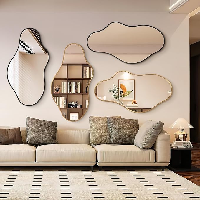 Bathroom Mirrors for Over Sink - Long Wall Mirrors Decorative 20"x 36" Asymmetrical Abstract Aviation Aluminum Alloy Frame Unique for Bedroom, Living Room, Cloakroom, Entryway Gold