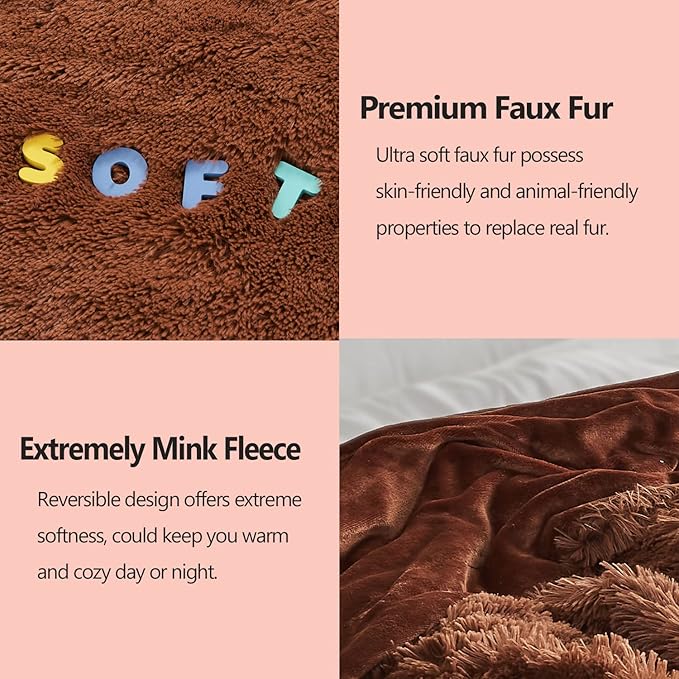 GONAAP Fuzzy Faux Fur Throw Blanket Twin Size Coffee Super Soft Cozy Plush Fuzzy Shaggy Blanket for Couch Sofa Bed (Coffee, Twin(60"x80"))