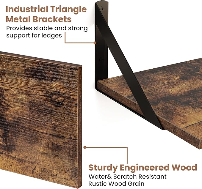 Axeman 32 Inch Floating Shelves | 8 Inch Deep Brown Wood Wall Shelves Set of 2 | 31.5" W x 8" D Rustic Brown Floating Shelves for Bathroom Kitchen Living Room