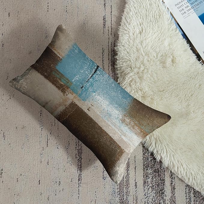 Britimes Throw Pillow Covers Modern Home Art Decor, 12 x 20 Inches Set of 2 Pillow Cases Decorative, Abstract Oil Painting Pillowcases for Bedroom, Living Room, Beige Blue