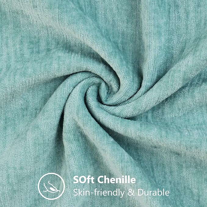 decorUhome Chenille Aqua Haze Throw Pillow Covers 12x20 Inch Set of 2, Decorative Soft Couch Pillow Covers Solid Dyed Accent Farmhouse Neutral Rectangle Pillow Cases for Sofa