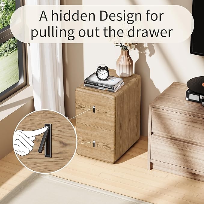 VICITON Narrow Nightstand with Drawers, Faux Leather Bedside Table, Solid Wood Drawer, Small Side Table for Bedroom (Leather Yellow Oak, 11.8" x 15.7" x 19.7")