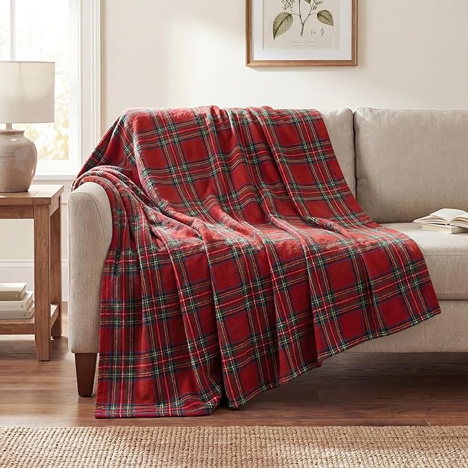 Horaldaily Red Green Farmhouse Plaid Spring Decorative Blanket Throw, Christmas Rustic Soft Lightweight Blanket for Couch Sofa Bed Lounging Decoration, Ideal Gifts for Kids Adults Self, 60x80