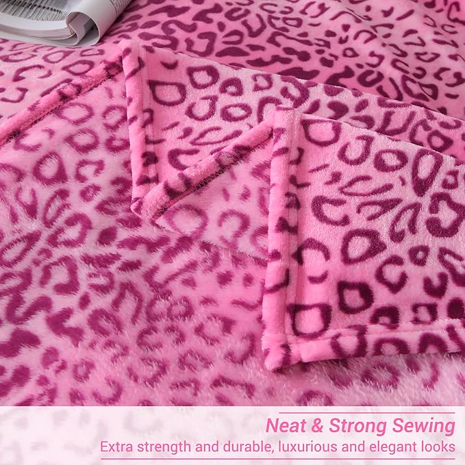 Viviland Flannel Fleece Throw Size 50x60, Lightweight Blanket for Couch, Super Soft Cozy Warm, Cheetah Print Pink