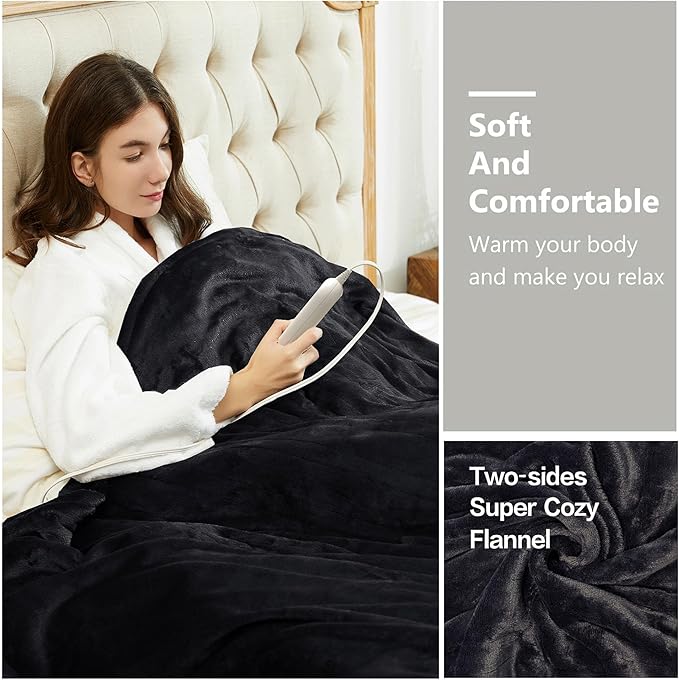 Tefici Electric Blanket King Size, Dual Control Super Cozy Soft 2-Layer Flannel 90" x100" Heated Blanket King Size with 3 Heat Levels & 8 Hours Auto Off,ETL&FCC Certified,Home Office Use,Black