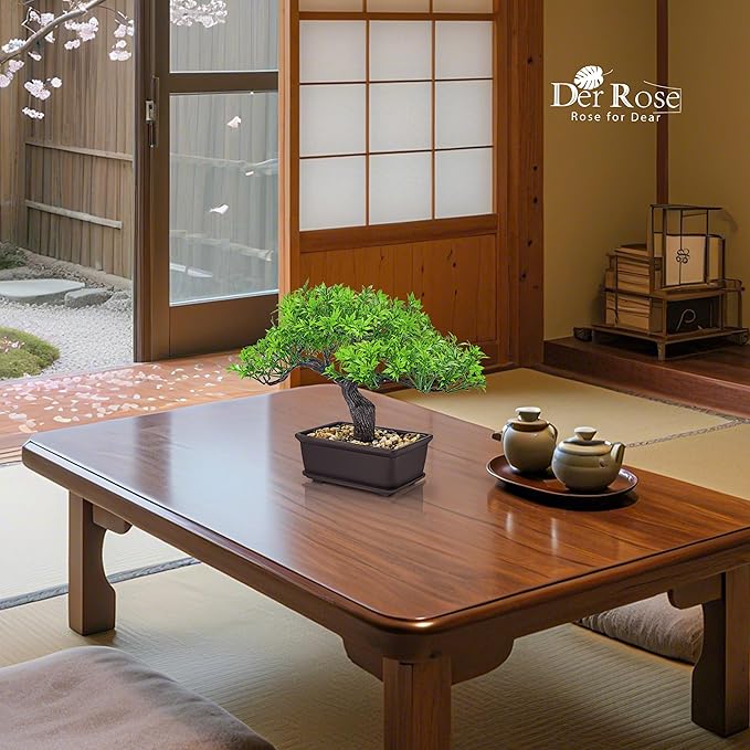 Der Rose Artificial Bonsai Tree 8 Inch Zen Fake Plant Modern Shelf Office Desk Decor Japanese Style Indoor