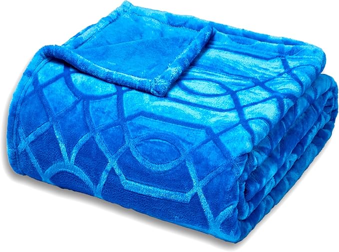 Soft Cozy Fleece Queen Size Blanket, 90x90 Inches – Lightweight Plush Blanket for Bed, Fuzzy 3D Jacquard Design - Royal Blue
