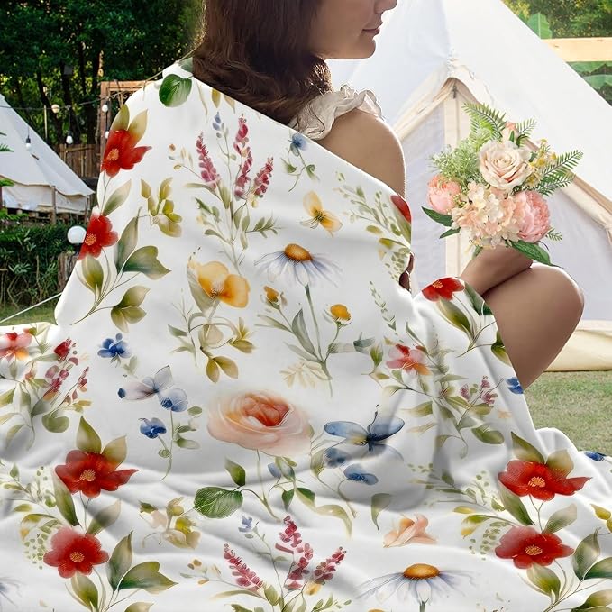 yuboo Floral Throw Blanket - Spring Colorful Flower Blanket, Soft Lightweight Fluffy Blanket for Sofa,Couch,Bed, Vintage French Country Throw Home Decor, 50 x 60 Inch