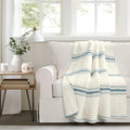 Lush Decor Farmhouse Stripe Kantha Pick Stich Yarn Dyed Cotton Woven Throw Reversible Ticking Pinstripe Design Blanket, 50" x 60", Blue