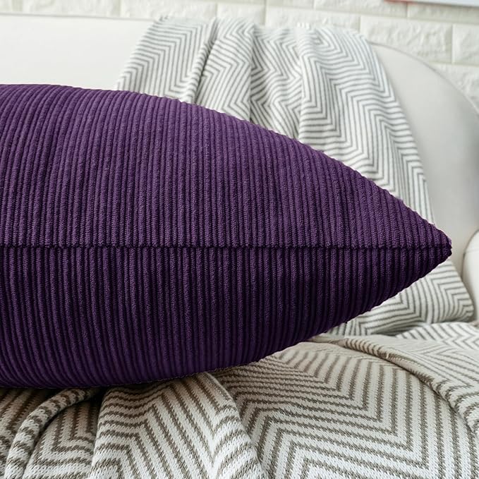 HWY 50 Purple Chenille Throw Pillow Covers 18x18 Inch with Triple Buttons, Soft Farmhouse Accent Decorative Cushion Cases for Couch Sofa Bed Living Room Bedroom Pack of 2