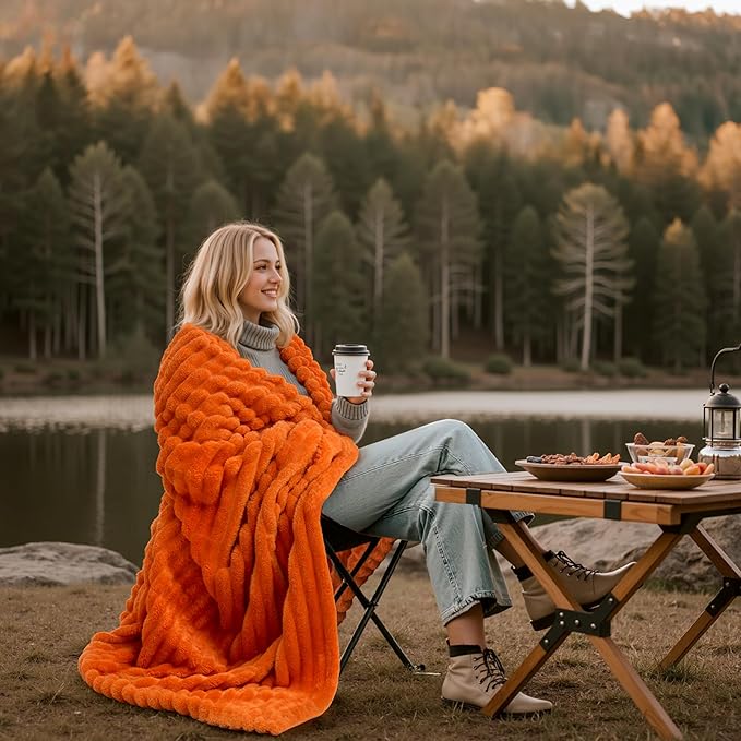 Joiedomi Orange Throw Blanket for Couch, Soft & Warm Orange Fleece Blankets Gifts for Women Mom, Cozy Cute Soft Throw 50x60 Inches