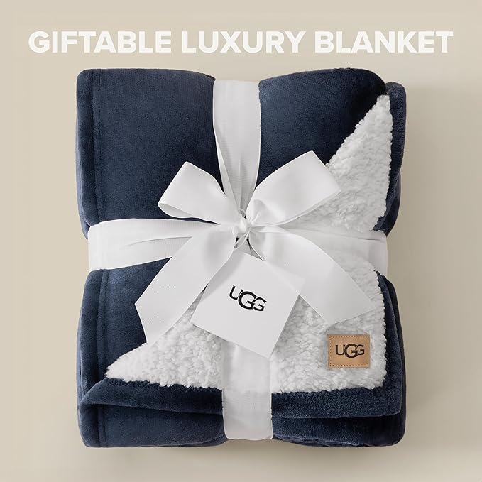 UGG Nita Twin Blanket, Luxury Soft Twin XL Warm Blanket for Bed or Extra Large Throw for Couch, Cozy Bedding, Dorm or Bedroom Decor, 60-inch x 90-inch, Navy Blue