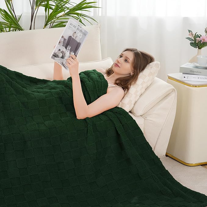 Zyrah Super Soft Throws for Couch Fleece Throw Blanket Lightweight Decorative Fuzzy Cozy Blankets for Sofa Chair Bed (B-Dark Green, Throw(50"x60"))