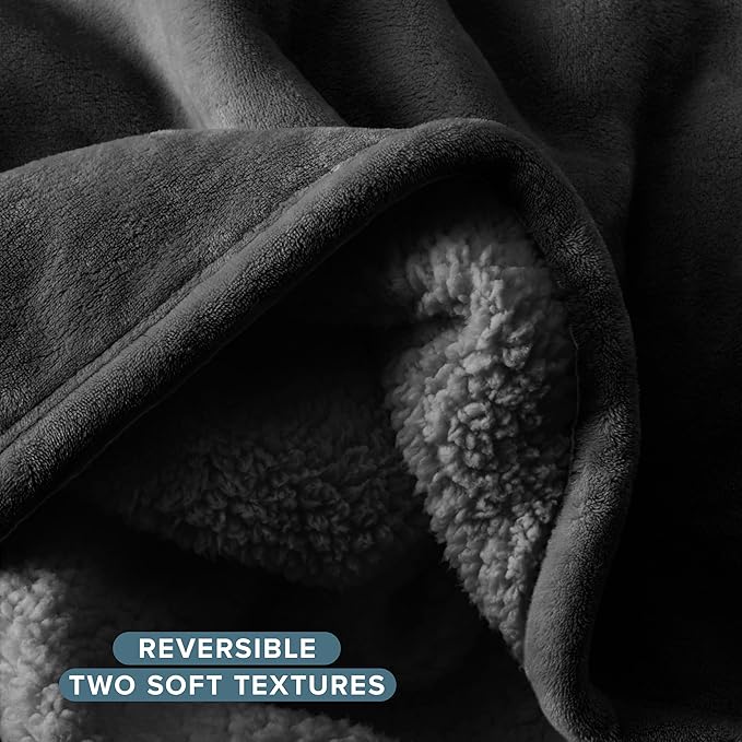 Bare Home Sherpa Fleece Blanket - King Size - Blanket for Bed, Sofa, and Couch - Warm & Lightweight - Fluffy & Soft - Reversible (King, Black - Black)