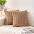Aegero Pack of 2 Corduroy Decorative Throw Pillow Covers 22x22 Inch Soft Striped Pillow Covers Modern Farmhouse Home Decor for Sofa Living Room Couch Bed（Coffee）