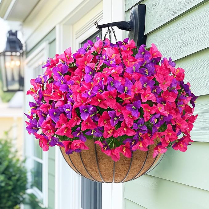Yastouay 8 Bundles Artificial Flowers for Outdoors, Bougainvillea Fake Flowers for Outside, UV Resistant Silk Outdoor Faux Plants for Porch Patio Planter Front Door Garden Decor(Fuchsia Hot Pink)