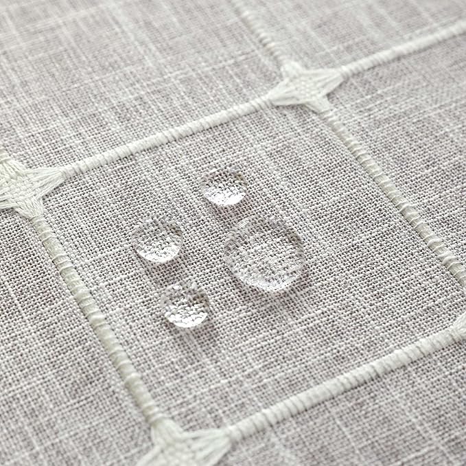 SIELUNO Coffee Table Cover, Rustic Farmhouse Rectangle Table Cloth Cotton Linen Waterproof with Pockets and Tassel for Living Room Decoration - Grey Small Plaids - 20x60 Inch