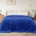 Exclusivo Mezcla King Size Flannel Fleece Blanket, Super Soft Striped Jacquard Bed Blanket, Lightweight Fuzzy Cozy for All Seasons, 90x104 Inches, Cobalt Blue