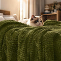 PHF Ultra Soft Flannel Fleece Blanket Queen Size, Lightweight 3D Jacquard Fleece Blanket, No Shedding, No Pilling, Luxury 340GSM Aesthetic Fluffy Cozy for Bed Room Decor, 90"x90", Olive Green