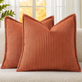 Mecatny Corduroy Fall Throw Pillow Covers 18x18 Set of 2, Neutral Decorative Soft Burnt Orange Boho Couch Pillow Covers with Broadside for Sofa Living Room, Rust