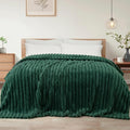Exclusivo Mezcla Queen Size Flannel Fleece Blanket, Super Soft Striped Jacquard Bed Blanket, Lightweight Fuzzy Cozy for All Seasons, 90x90 Inches, Forest Green