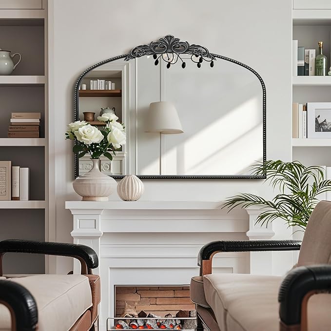 Micasso Vintage Wall Black Mirror: 29"x 36" French Baroque Antique Mirror - Traditional Ornate Decorative Arched Mirrors for Wall/Bathroom/Entryway/Fireplace/Hallway - Home Decor for Living Room