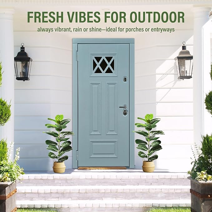 Suntee 2 Pack Artificial Fiddle Leaf Fig Tree, 30" Ficus Lyrata Fake Plants with White Planter, Floor Plant Outdoor Faux Plants for Living Room, Corner, Office, Patio, Windowsill Decor