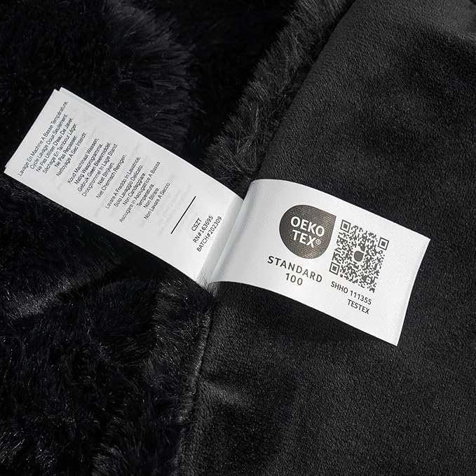 Cozy Bliss Deluxe Sheared Rabbit Faux Fur Throw Blanket, Soft Fuzzy High-Low Sculpted Plush Blanket for Couch, Cozy Home Accent, All Season Use, Black 60"x80"