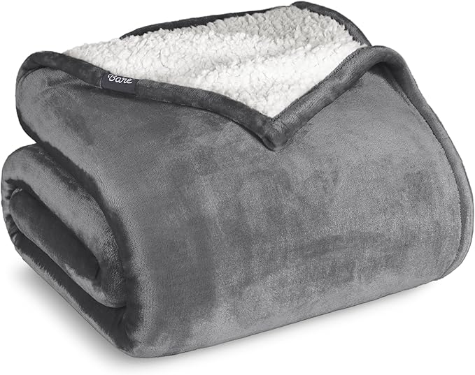 Bare Home Sherpa Fleece Blanket - Twin/Twin Extra Long - Blanket for Bed, Sofa, and Couch - Warm & Lightweight - Fluffy & Soft - Reversible (Twin/Twin XL, Grey)
