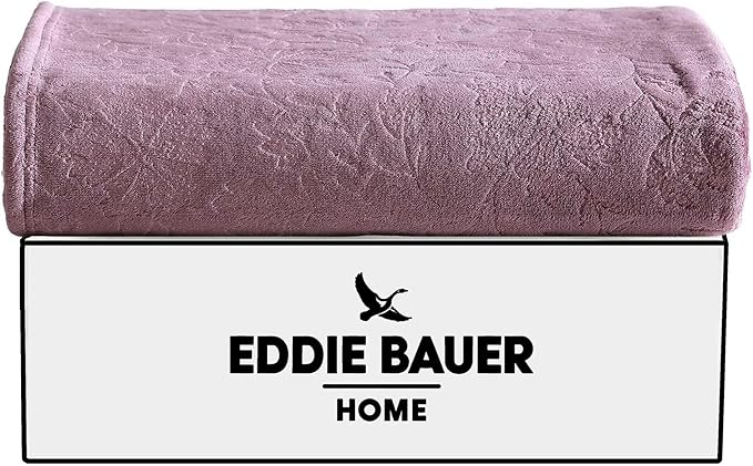 Eddie Bauer - Throw Blanket, Ultra-Soft & Embossed Plush Bedding, Blanket for Couch & Bed (Woodblock Floral Purple, 50" x 70")